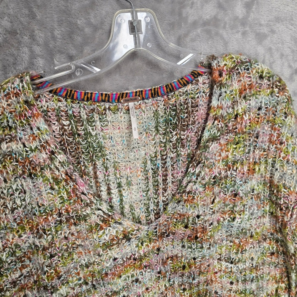 Free People Sweater Women S Multicolor V-Neck Oversized Chunky Knit Boho Earthy - Picture 14 of 16